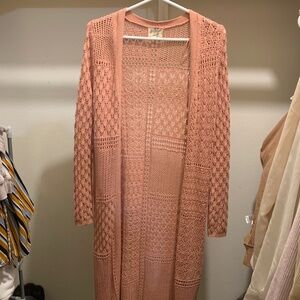 Pink woven long sweater